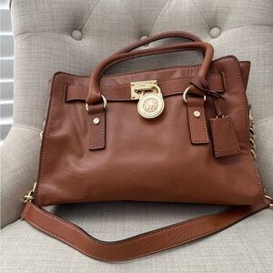 Michael Kors Medium Hamilton Purse Bag Leather Brown/Cognac color